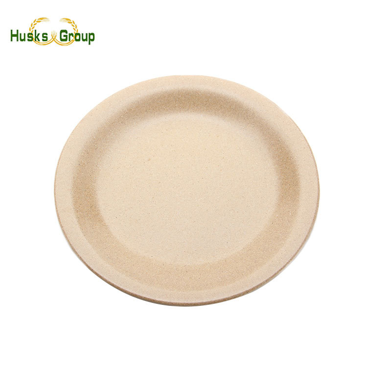 Kitchen Biodegradable Rice Husk Dishes, Round Dinner Plates With Lip